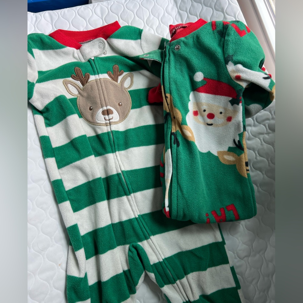 Fleece Christmas Onesies with Feet 9M